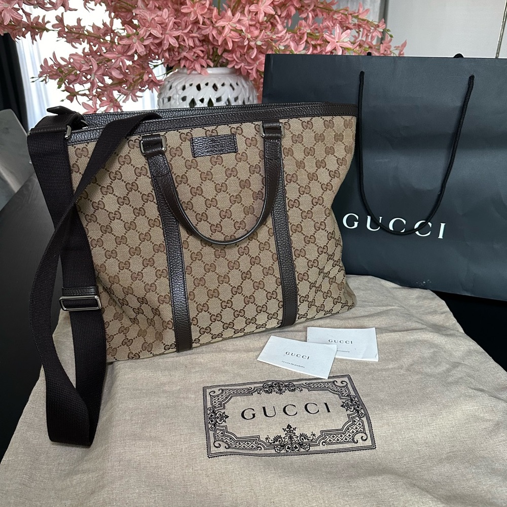 USED AUTHENTIC GUCCI CROSSBODY TOTE GG CANVAS